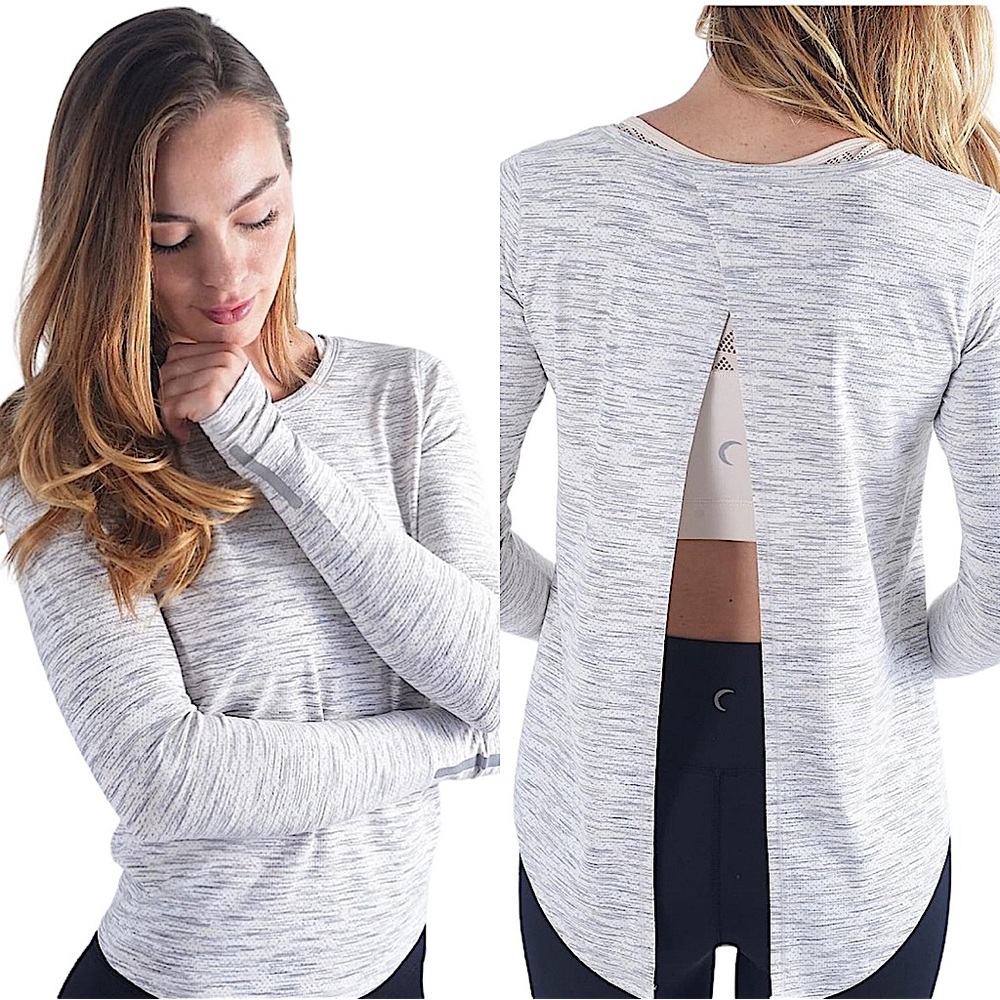 ZYIA: Ash Split Back Long Sleeve Athletic Shirt - Size Large